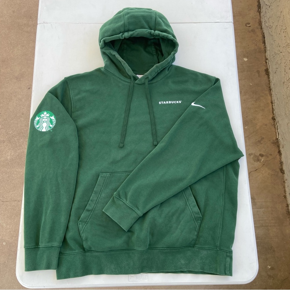 Starbucks Dark Green Pullover Hoodie with Sleeve Logo